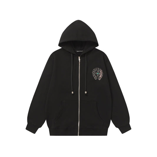 Chrome Hearts Colorful Rhinestone Hoodie - Black Gothic Street 2608