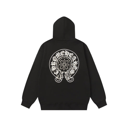 Chrome Hearts Rhinestone Horseshoe Hoodie - Black Gothic Streetwear 2601