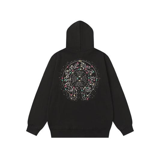 Chrome Hearts Colorful Rhinestone Hoodie - Black Gothic Street 2608