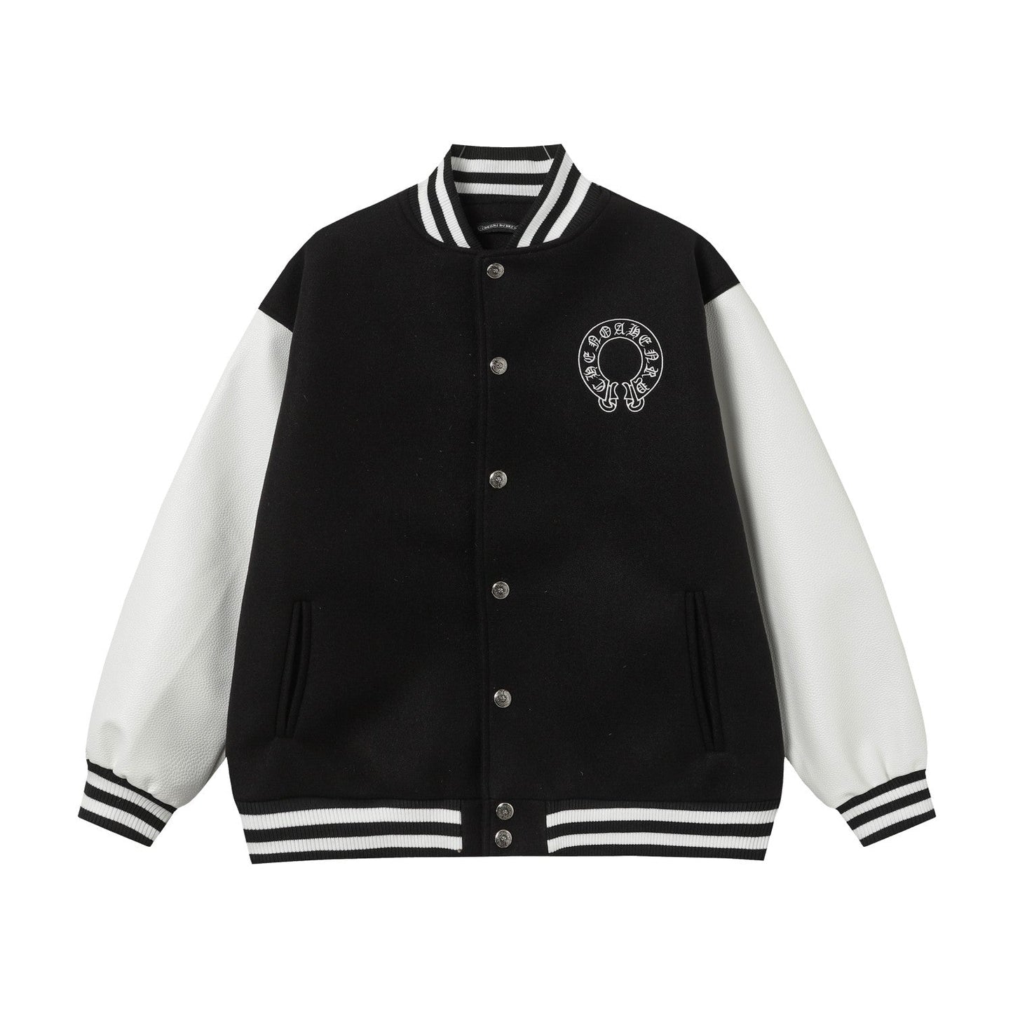 Chrome Hearts Layered Cross Varsity Jacket - Black White Street Style Outerwear 2208